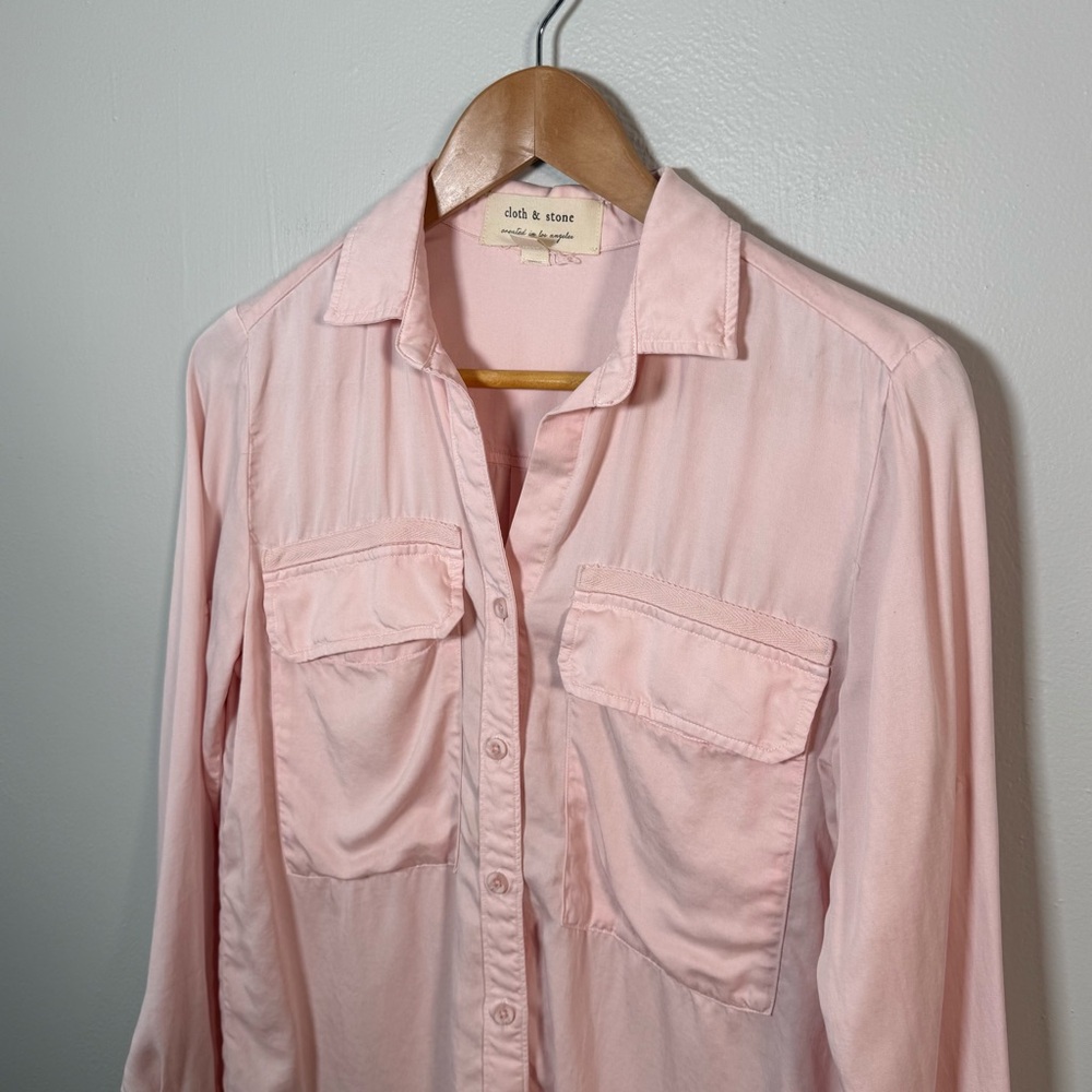 Cloth & Stone Pink Tencel Button Front Pocket Utility Shirt Size XS GUC